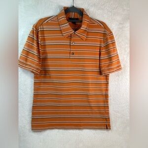 Express Men’s Orange Striped Polo Shirt Size M Casual Short Sleeve